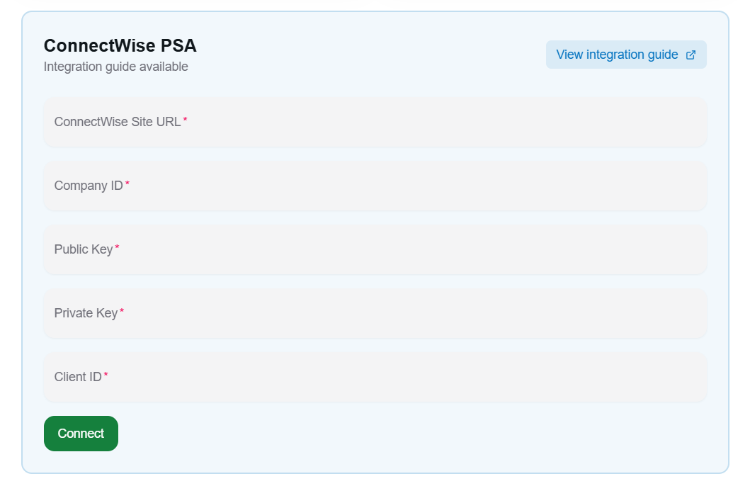 ConnectWise PSA Integration Form